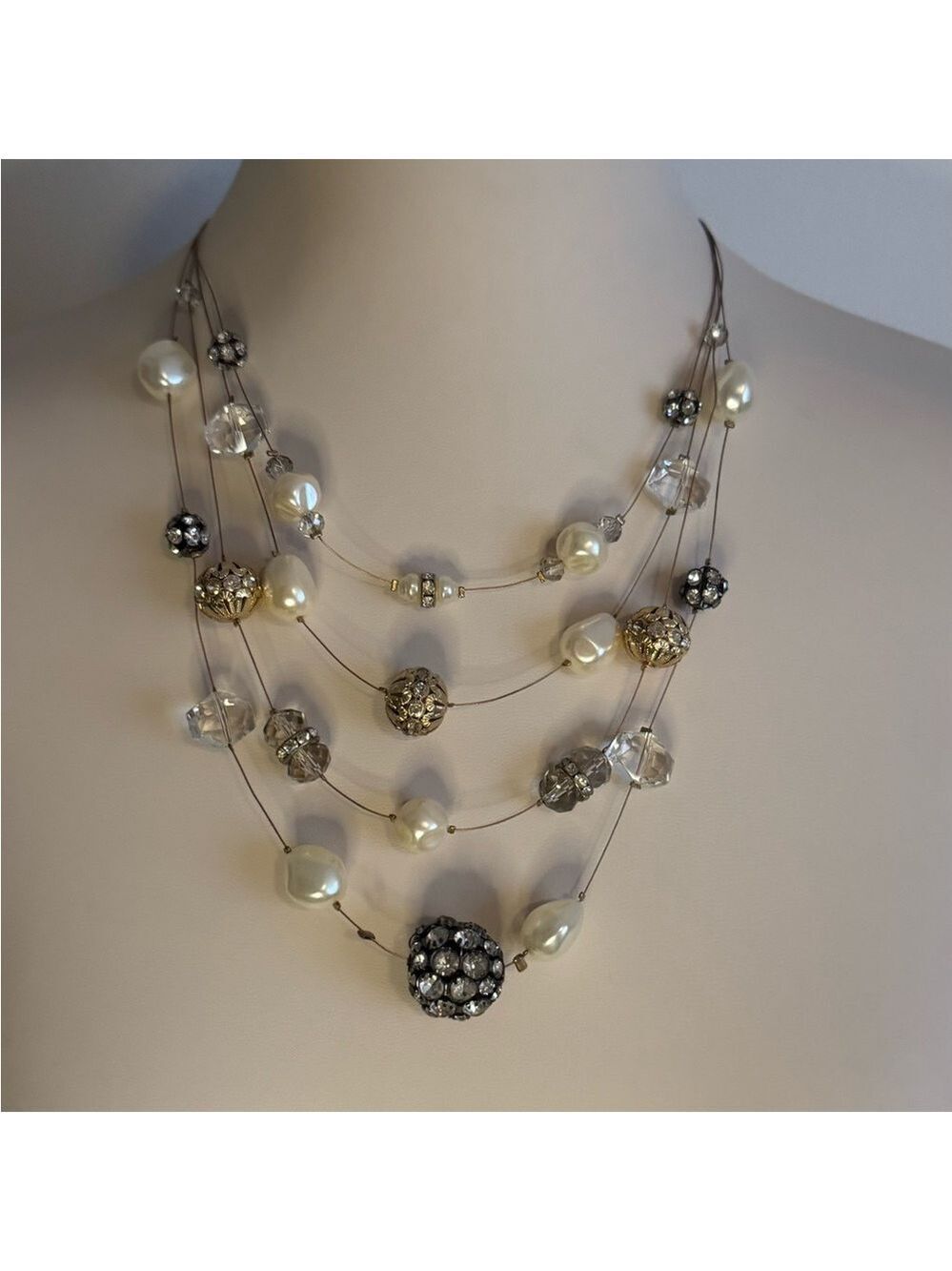 Chico's Multi-Strand Necklace with Pearl and Gold Accents